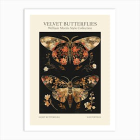 Velvet Butterflies Collection Night Butterflies William Morris Style 9 Art Print