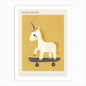 Unicorn On A Skateboard Mustard Muted Pastels 1 Poster Art Print