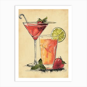 Fruity Cocktails Watercolour 1 Art Print