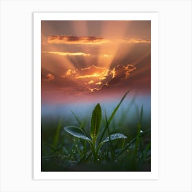 Sunset With Rays Of Light Art Print