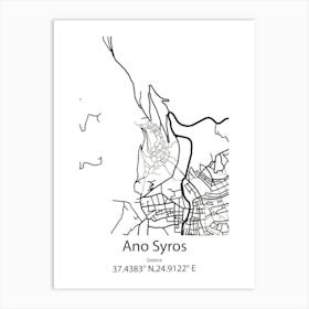 Ano Syros,Greece Minimalist Map Art Print