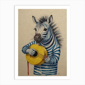 Zebra Playing Guitar Art Print