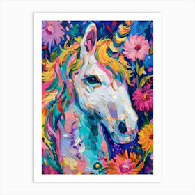 Floral Folky Unicorn In The Meadow 2 Art Print