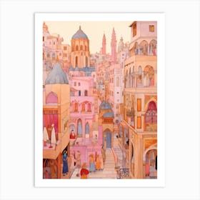 Cairo Egypt 3 Vintage Pink Travel Illustration Art Print