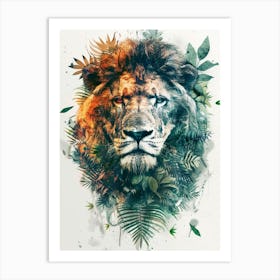 Double Exposure Realistic Lion With Jungle 18 Art Print