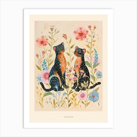 Folksy Floral Animal Drawing Panther Poster Art Print