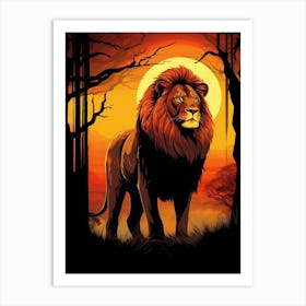 African Lion Sunset Painting 2 Art Print