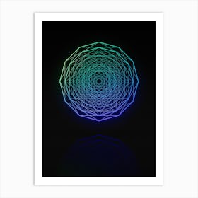 Neon Blue and Green Abstract Geometric Glyph on Black n.0273 Art Print