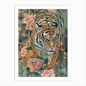 Tiger And Roses 2 Art Print