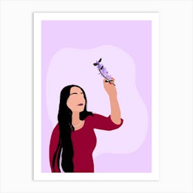 Woman Holding A Flower Art Print