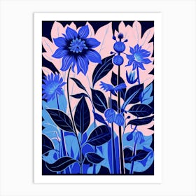 Blue Flower Illustration Bee Balm 3 Art Print