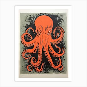 Octopus, Woodblock Animal  Drawing 1 Art Print