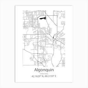 Algonquin,United States Minimalist Map Art Print