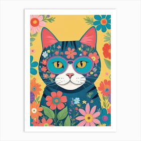 Cat With Flowers 5 Art Print