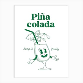 Pina Colada Cocktail Vintage Retro Cartoon Illustration In Green Art Print