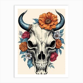 Floral Bison Skull (10) Art Print