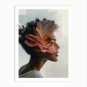 "Woman with Floating Flowers" Art Print