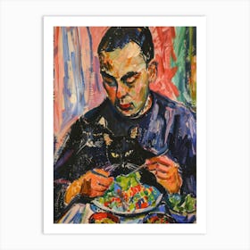 Portrait Of A Man With Cats Eating A Salad  4 Art Print