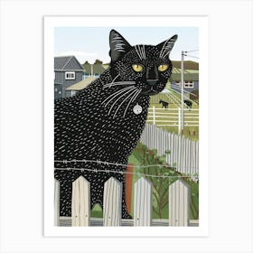 Black Cat On Fence 1 Art Print