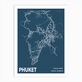 Phuket Blueprint City Map 1 Art Print