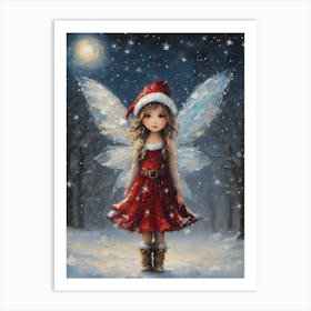 The Yule Fairy - Magical Cottagecore Fairy Art in A Winter Forest - Acrylic Paint Snowing Art With Falling Snow Perfect for Cottage Core Pagan Tarot Celestial Zodiac Gallery Feature Wall Christmas Yule Beautiful Woodland Fairycore Series HD Art Print