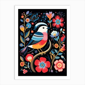 Folk Bird Illustration Carolina Chickadee 3 Art Print