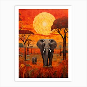 African Elephant In The Savannah Traditional Painting 1 Art Print