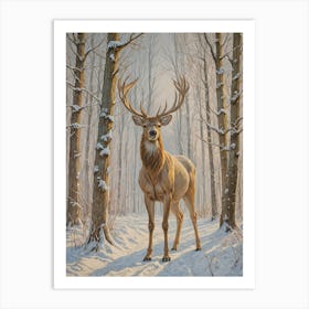 Stag In The Winter Woods Art Print