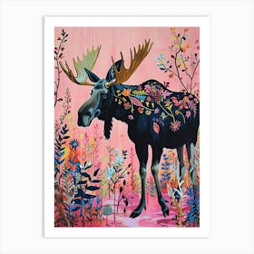 Floral Animal Painting Moose 3 Art Print