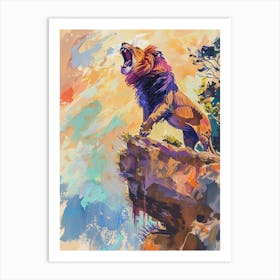 Southwest African Lion Roaring On A Cliff Fauvist Painting 4 Art Print