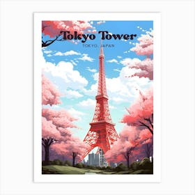 Tokyo Tower Tokyo Japan Sakura Travel Illustration Art Print