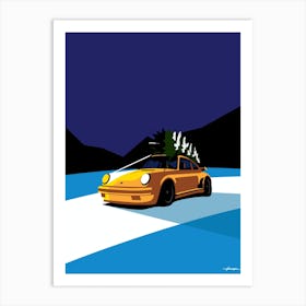 Porsche 911 - Christmas Tree - Retro Ice Yellow Art Print