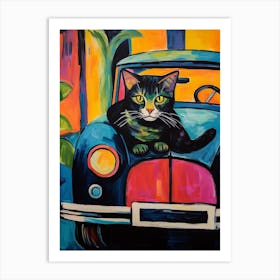 Ford Model T Vintage Car With A Cat, Matisse Style Painting 0 Art Print