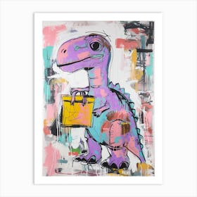 Dinosaur Shopping Pink Purple Graffiti Style 1 Art Print