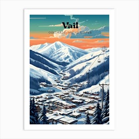 Vail Colorado USA Snow Mountain Travel Art Illustration Art Print