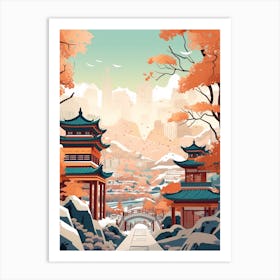 Vintage Winter Travel Illustration Beijing China 4 Art Print