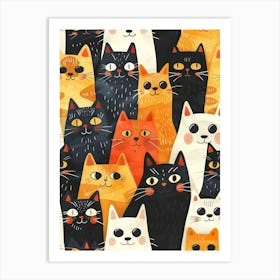 Perfectly Repeatable Artwork With Cute Cat Faces 03 Art Print