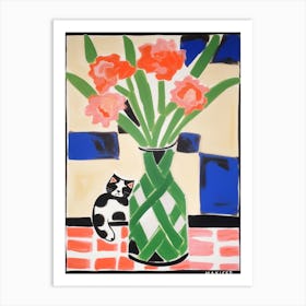 Painting Of A Still Life Of A Gladioli With A Cat In The Style Of Matisse 2 Art Print