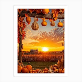 A Photograph Showcasing A Thanksgiving Festival Scene Set In A Rustic Fall Evening Wooden Decoratio (4) 1 Art Print