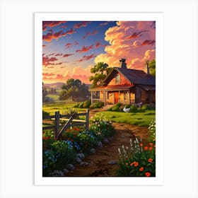 Country House At Sunset Art Print