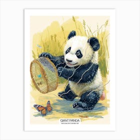 Giant Panda Cub Playing With A Butterfly Net Poster 3 Art Print