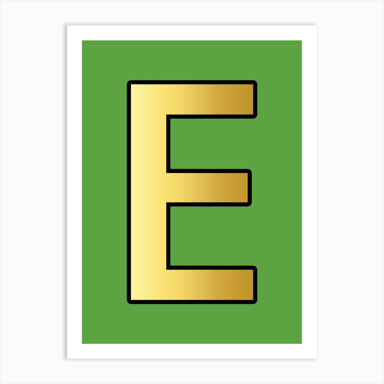 letter e gold alphabet green art print by mambo fy