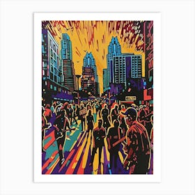 Live Music Scene Austin Texas Colourful Blockprint 2 Art Print