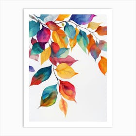 Watercolor Leaves On A Branch Art Print