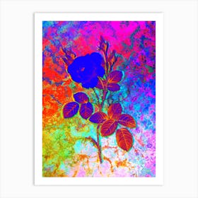 White Misty Rose Botanical in Acid Neon Pink Green and Blue n.0316 Art Print