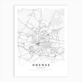 Odense Denmark White Map Art Print