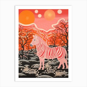 Orange Coral Zebra 2 Art Print