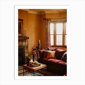 Autumn Themed Cozy Living Room Warm Golden Light Bathing The Room Soft Textures Of Plush Pillows N Art Print