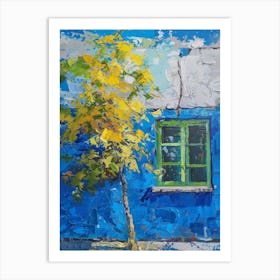 Tree In Front Of Blue House 1 Art Print