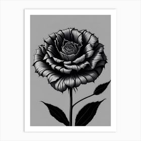 A Carnation In Black White Line Art Vertical Composition 44 Art Print